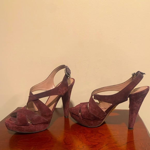 PRADA Suede Platform Peep Toe Sandals - Picture 2 of 7